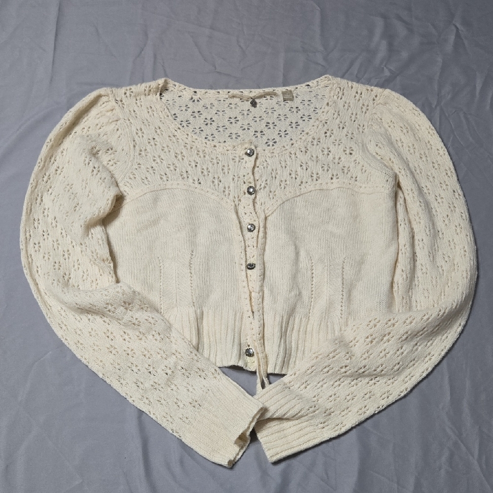 Anthropologie Knitted & Knotted Sz Med Cream Wool Knit Cardigan
